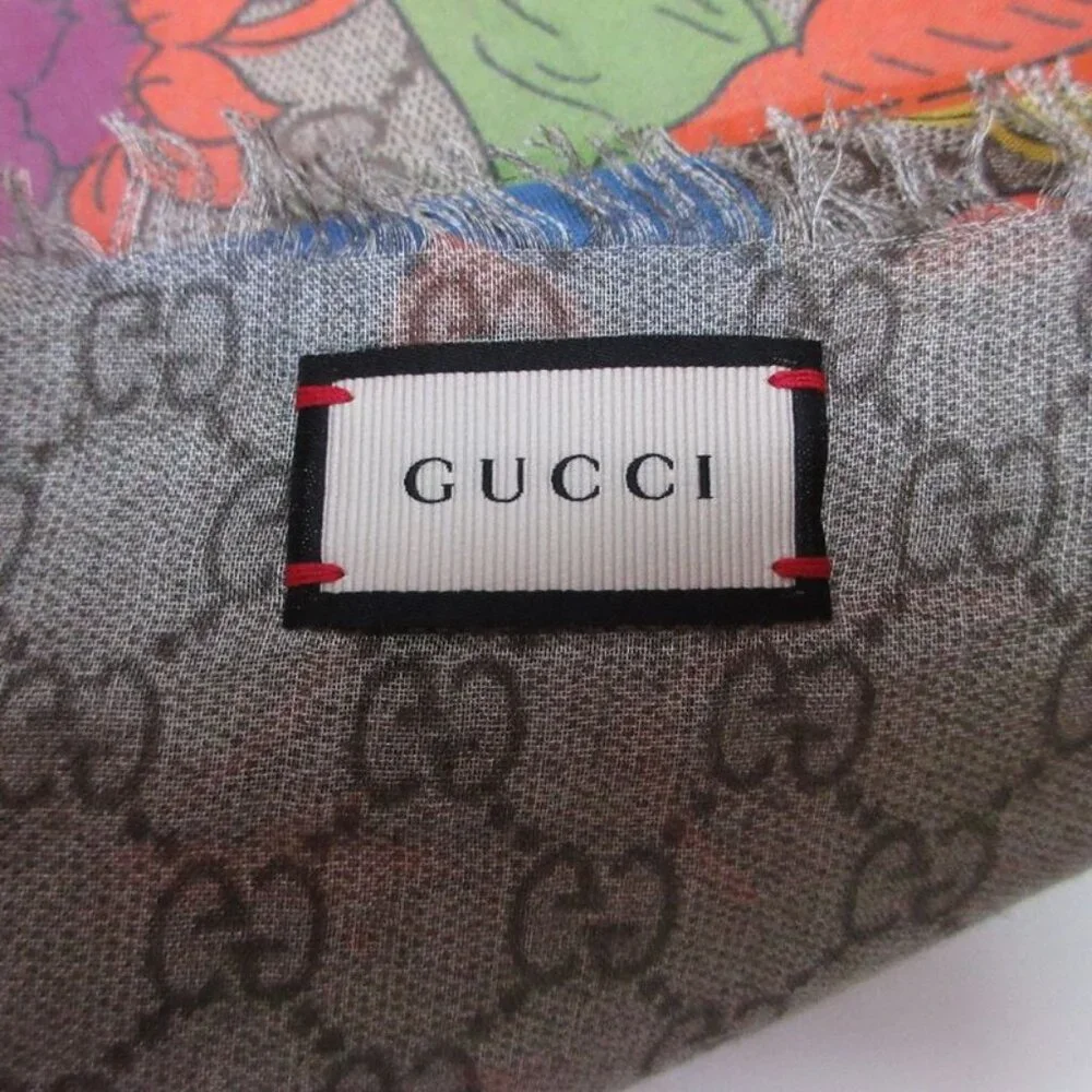 Gucci Jubilee Print Modal Silk Large Scarf Shawl Beige Multicolor - Picture 3 of 9